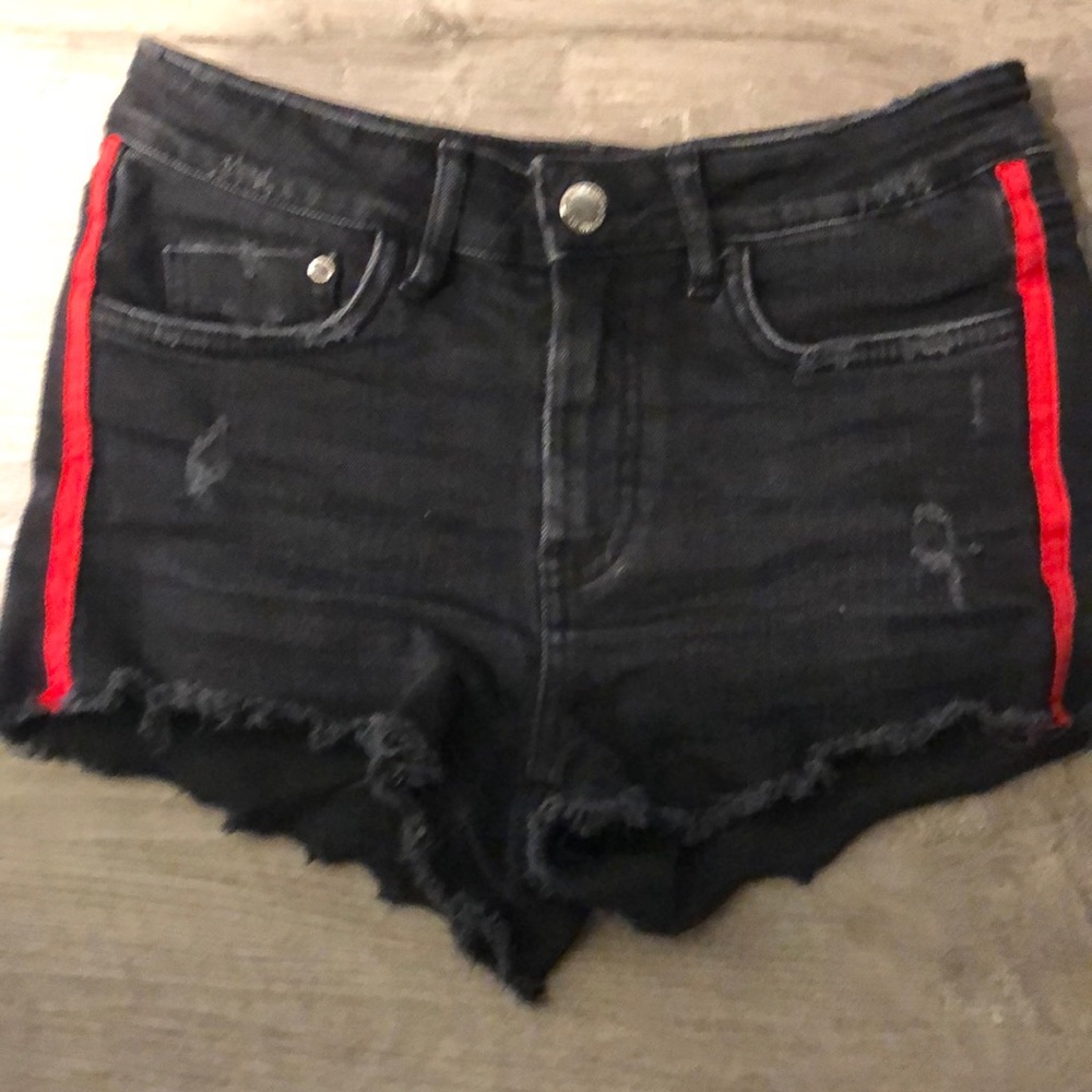 Zara Black Jean Shorts with Red Stripe
